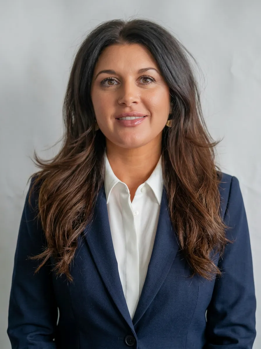 April Gloy, founder of Coastal Access Living, smiling in a business blazer