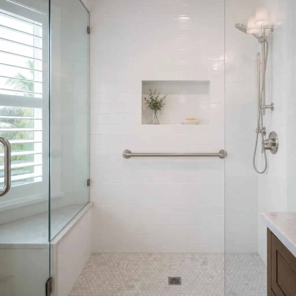 Bathroom with a properly installed grab bar